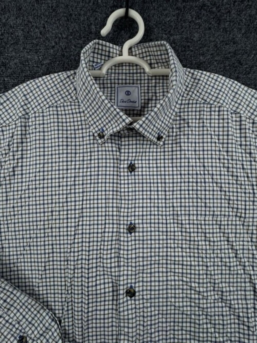 David Donahue Blue White Cotton Check Button-Down XL Mens Office Shirt Adult